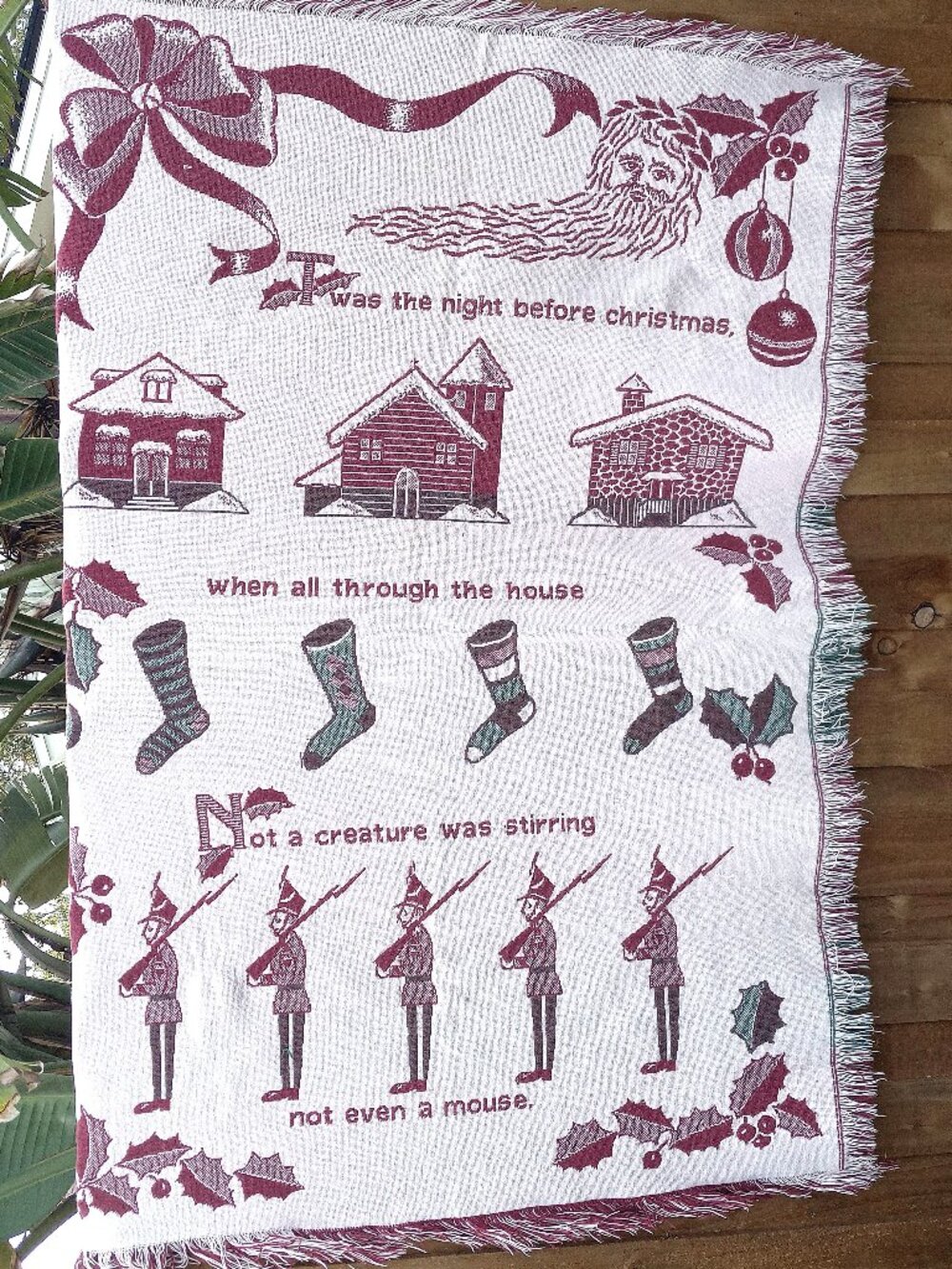 Night Before Christmas Woven Cotton Tapestry Throw Blanket 50x73 Made in Spain